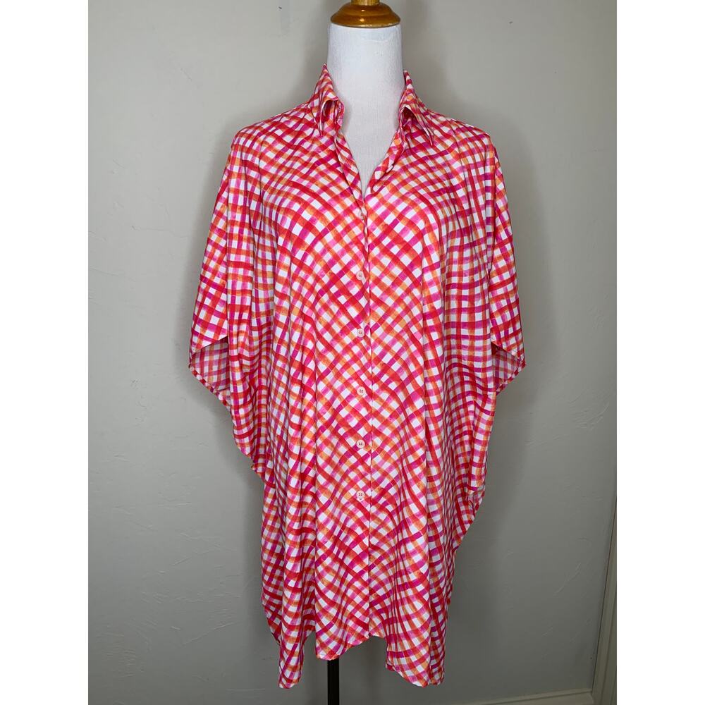 Tommy Bahama Pink Orange Diagonal Pattern Top Coverup Sz Small Medium